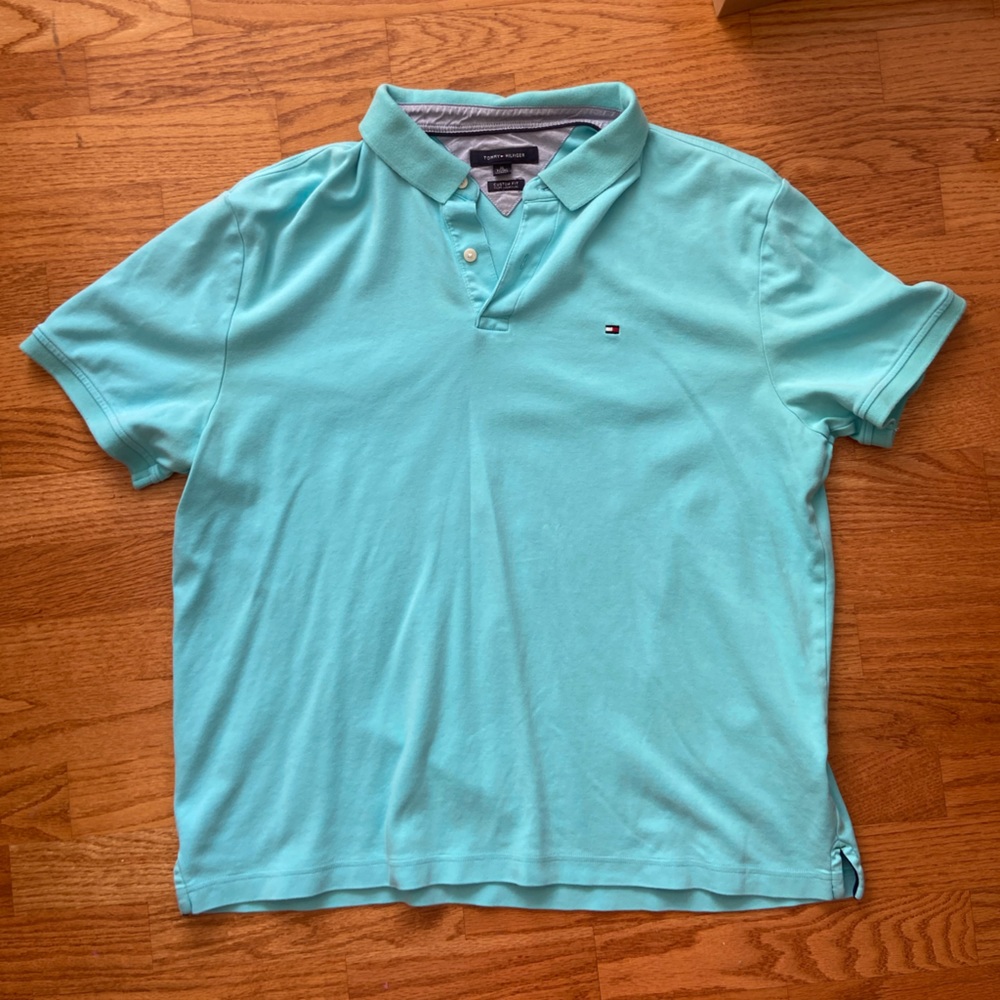 Tommy Hilfiger Men’s Light Blue Collared Custom Fit Golf Shirt Extra Large XL